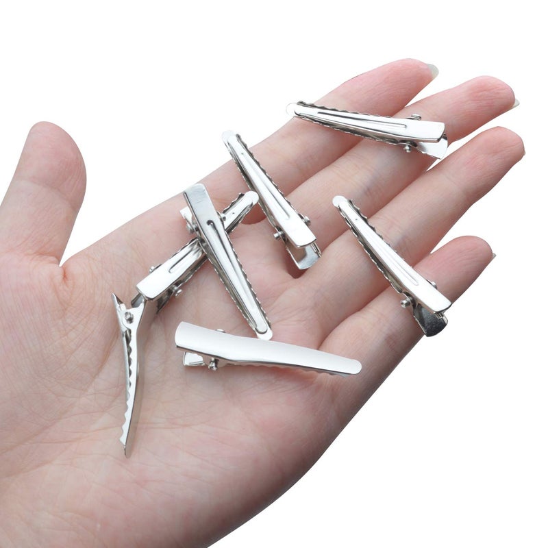 Aylifu Single Prong Alligator Hairpins,100 Pieces Silver Metal Curl Crocodile Hair Clips Teeth Bows Holders Accessories for Hair Care Salon Woman DIY Craft, 39mm - Image 5